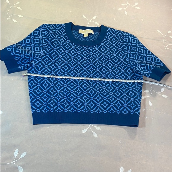 Michael Kors Blue Patterned Woman Medium Casual Crop Sweater Short Sleeves - Picture 5 of 12